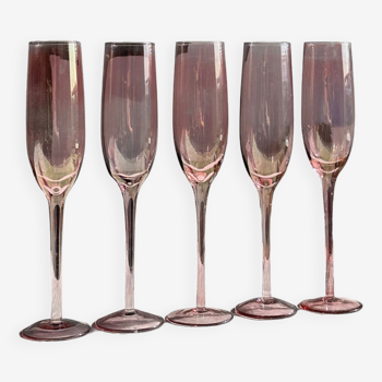 5 large pink champagne flutes