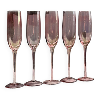 5 large pink champagne flutes