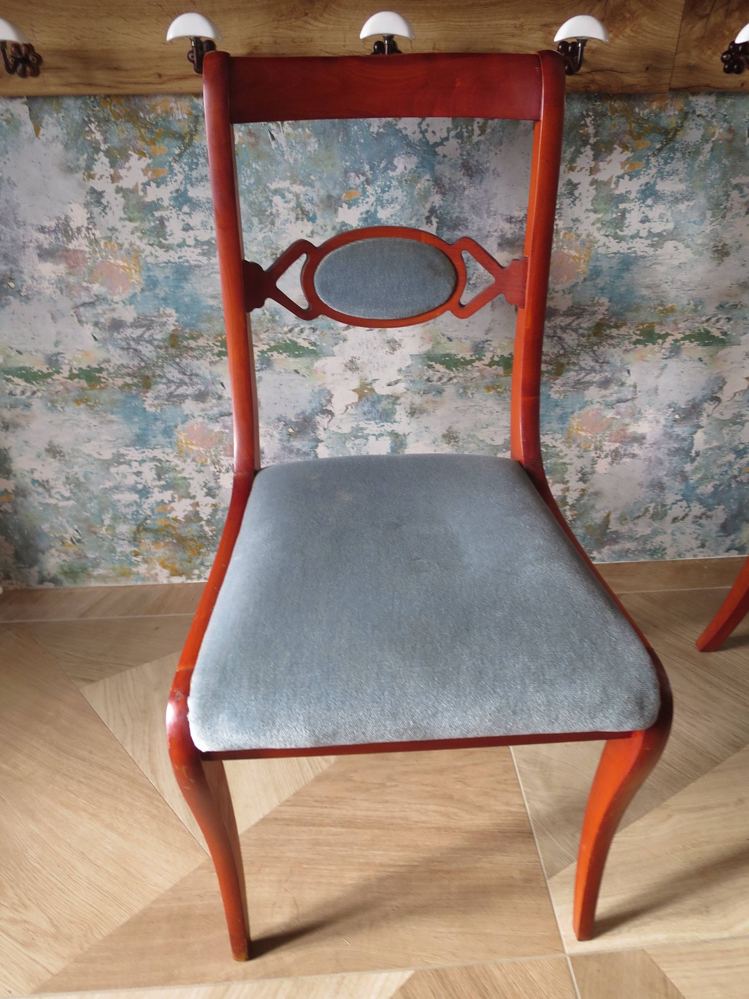 Rare - Set of 4 Louis Philippe/restoration style chairs with medallion - Colour blue / cherry wood