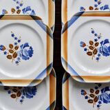 6 assiettes à dessert vintage carrées en faïence Saint Amandinoise