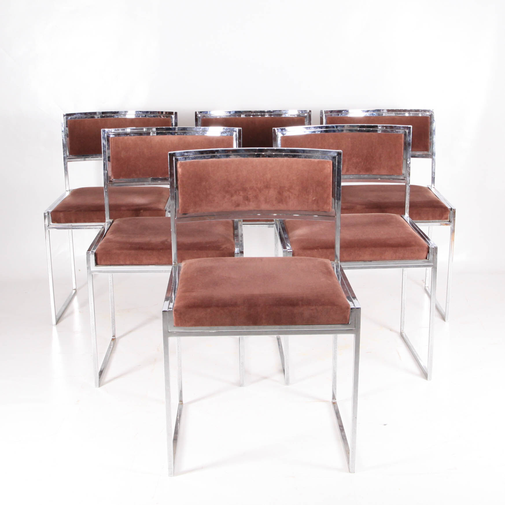 Suite of 6 chairs in chromed steel and brown velvet circa 1970