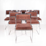 Suite of 6 chairs in chromed steel and brown velvet circa 1970