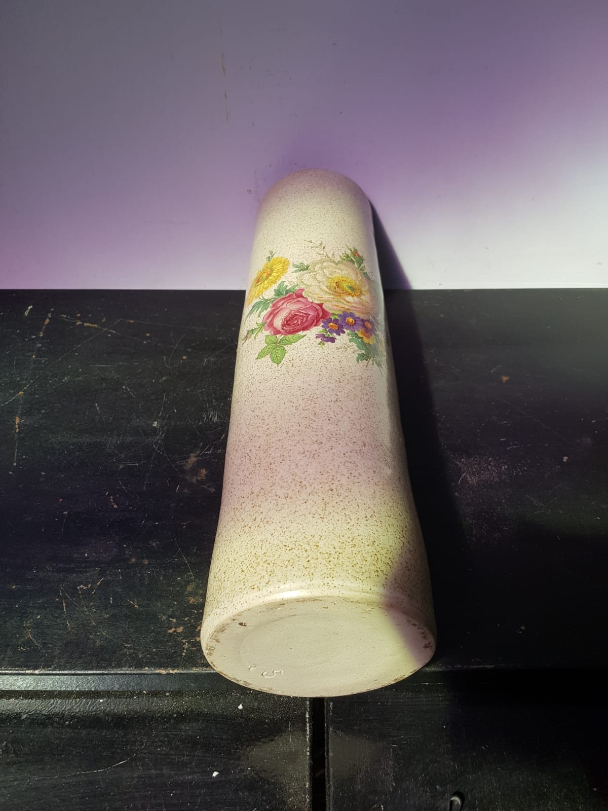 Old Vase Enamelled Sandstone Scroll Painting Decoration Vintage Flowers