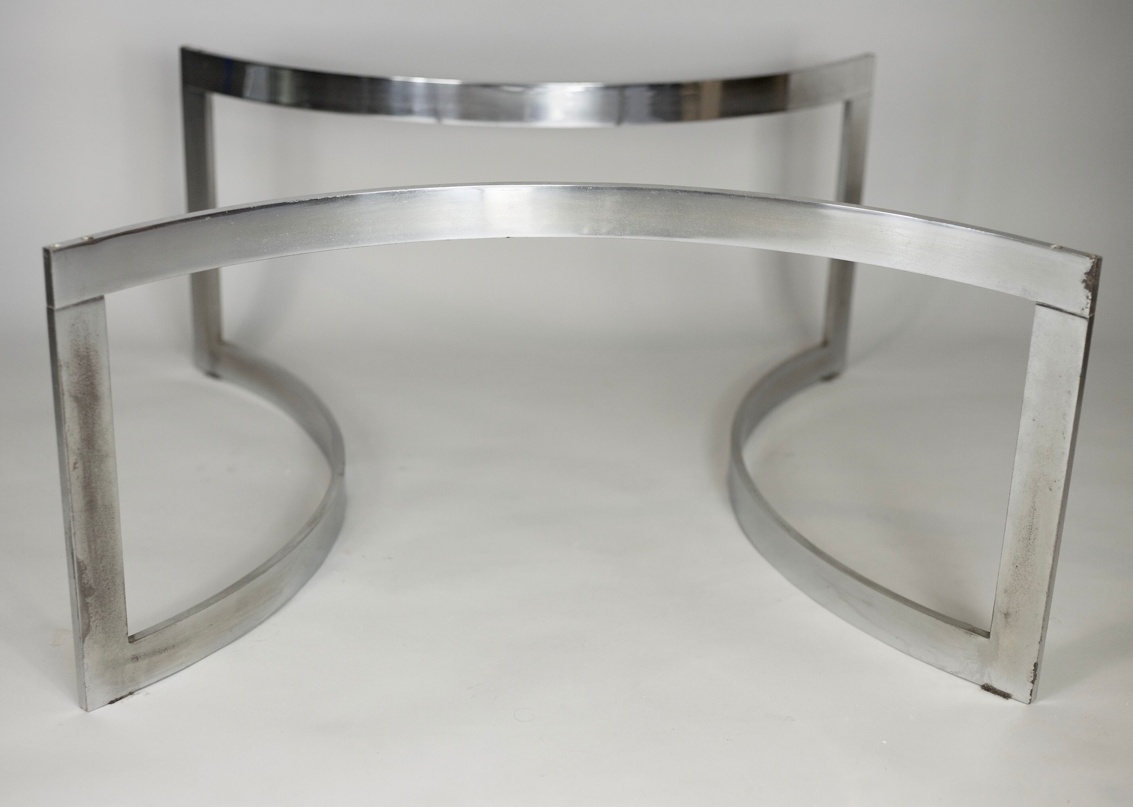 Coffee table published by Dassas, base in chromed steel and thick glass slab, France, 1963