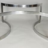 Coffee table published by Dassas, base in chromed steel and thick glass slab, France, 1963