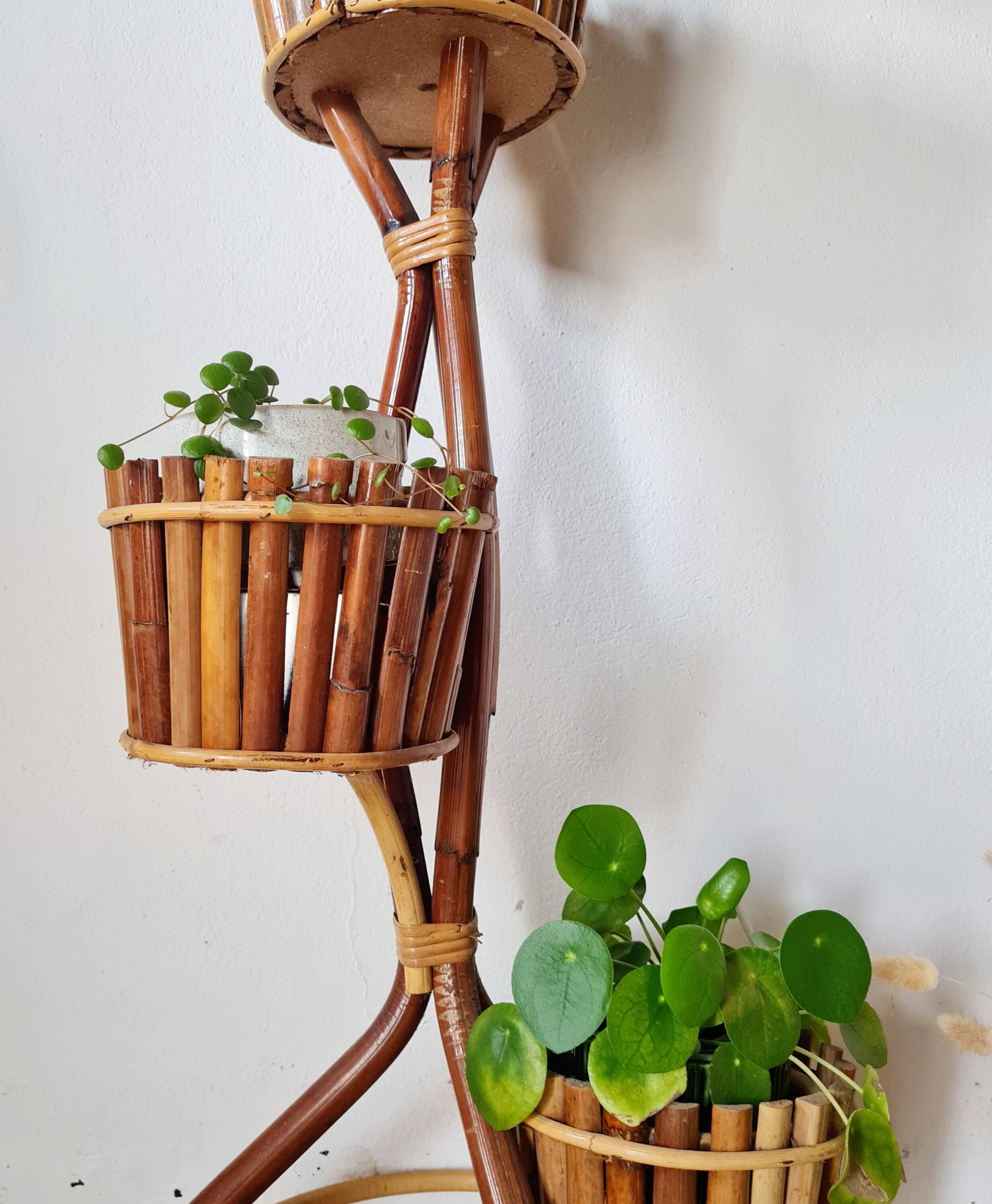 Vintage 3-tier plant stand in bamboo and rattan