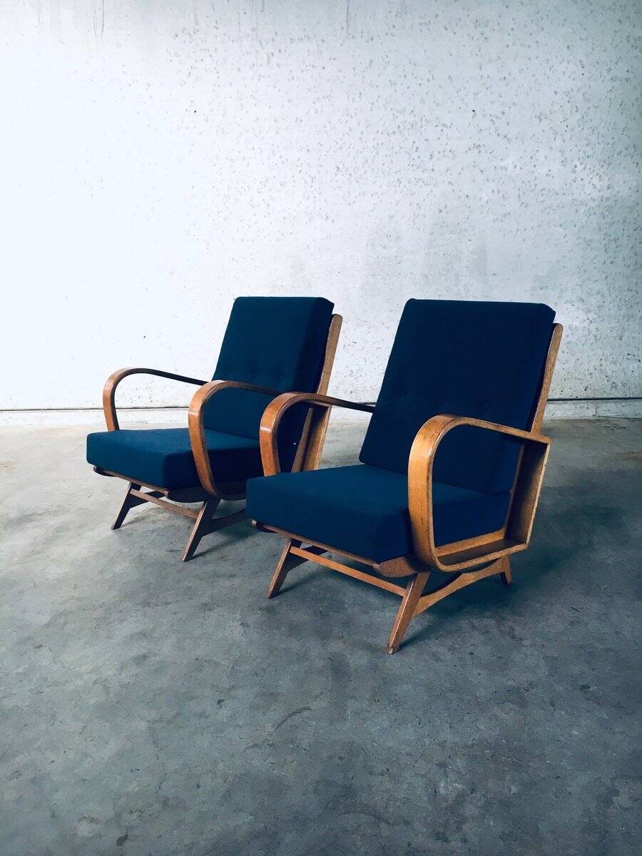 Mid-Century Modern Bentwood Lounge Chairs, Belgium, 1950s, Set of 2