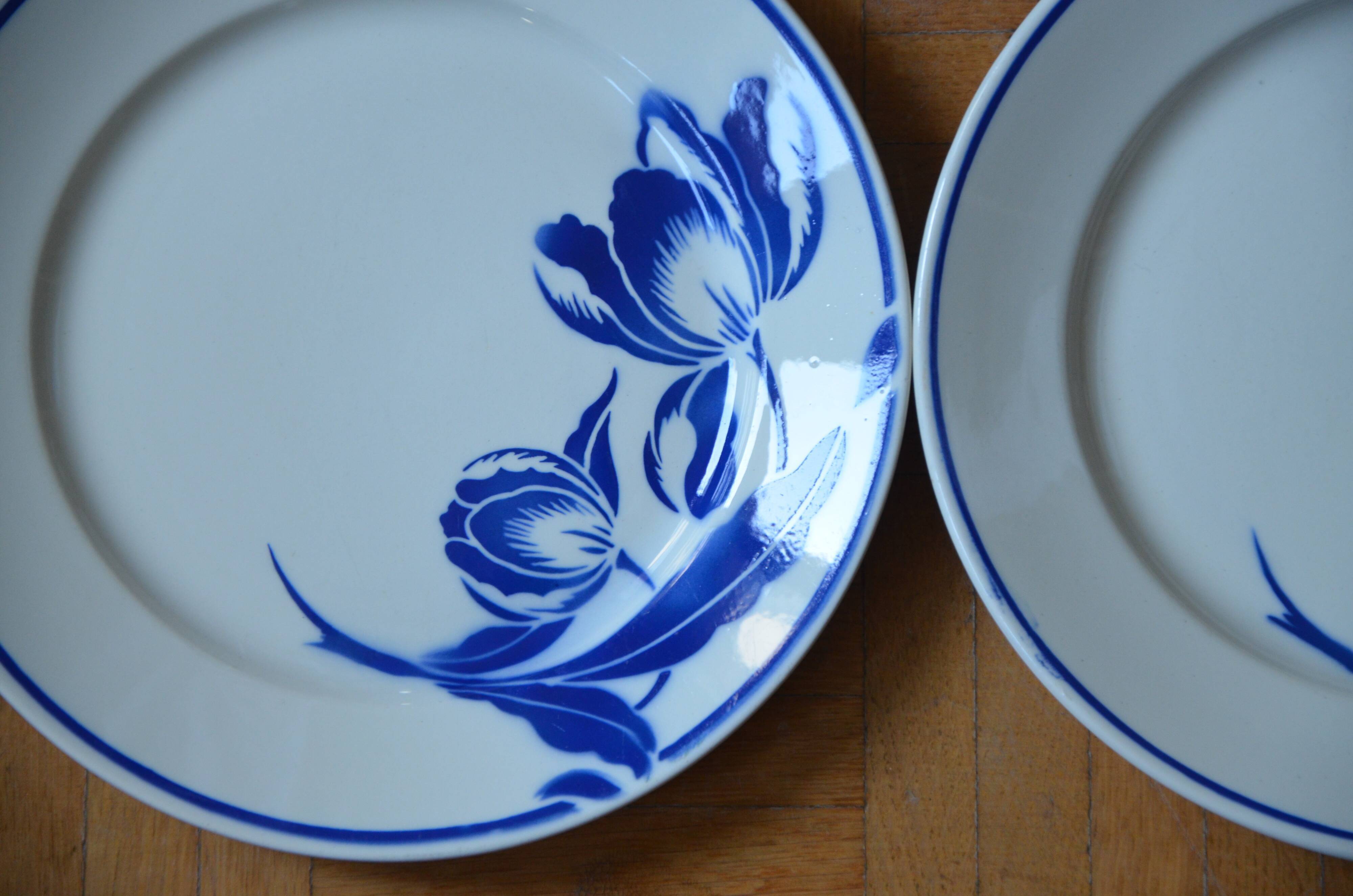 Lot de 6 assiettes Badonviller tulipes bleues