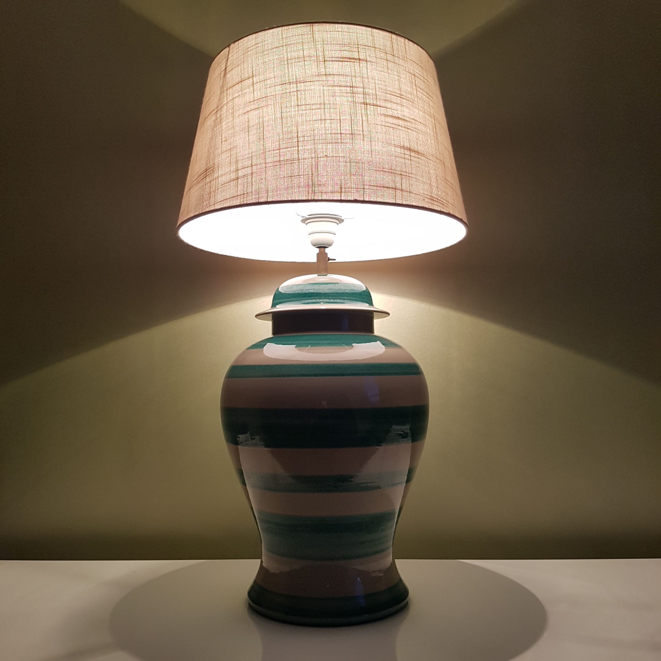 Scratched ceramic lamp green Gérard Danton for Roche Bobois