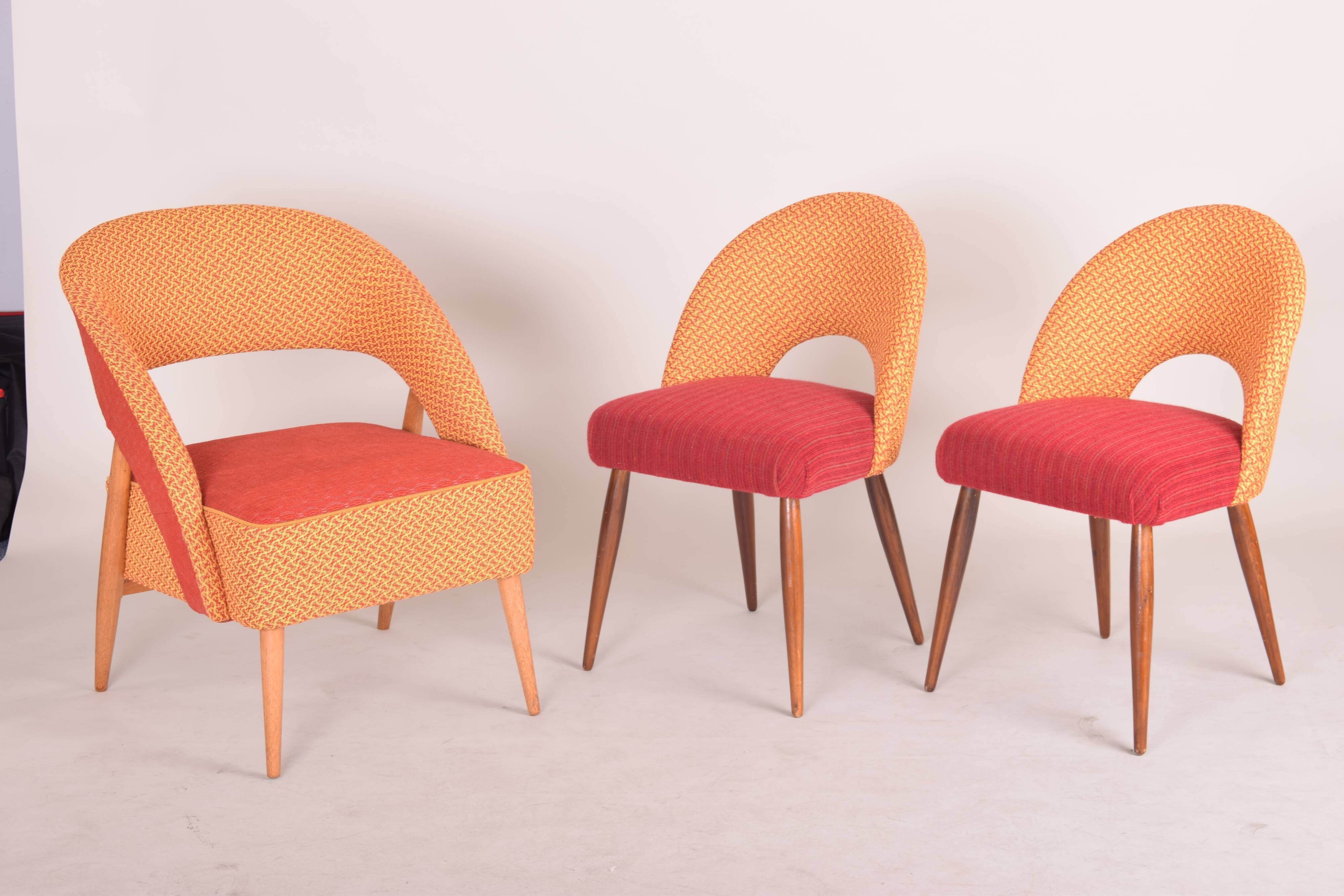 Four czechoslovak midcentury chairs, with new upholstery and original fabric