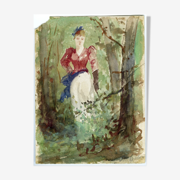 Peinture femme a l’ombrelle 1900