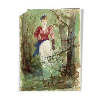 Peinture femme a l’ombrelle 1900