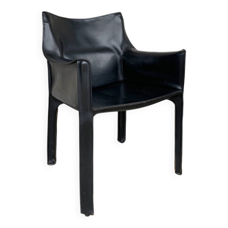 Fauteuil CAB 413 en cuir noir, design Mario Bellini pour Cassina, 1980s