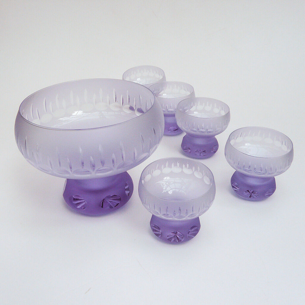 Dessert service cut and cups in old art deco purple crystal