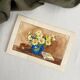 Small watercolor bouquet of yellow flowers signed Gautron 1986