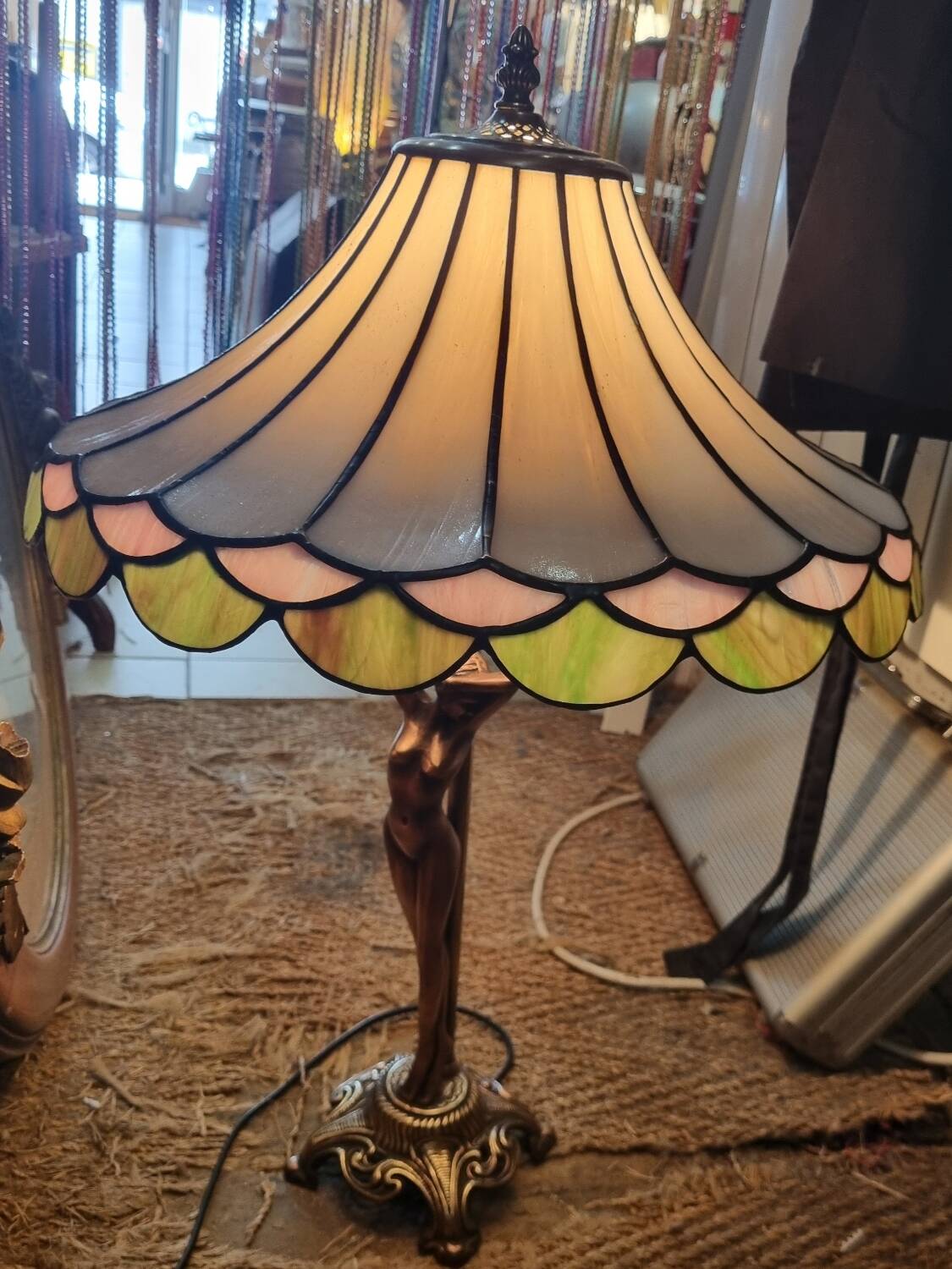 Art Deco lamp, bronze & glass paste