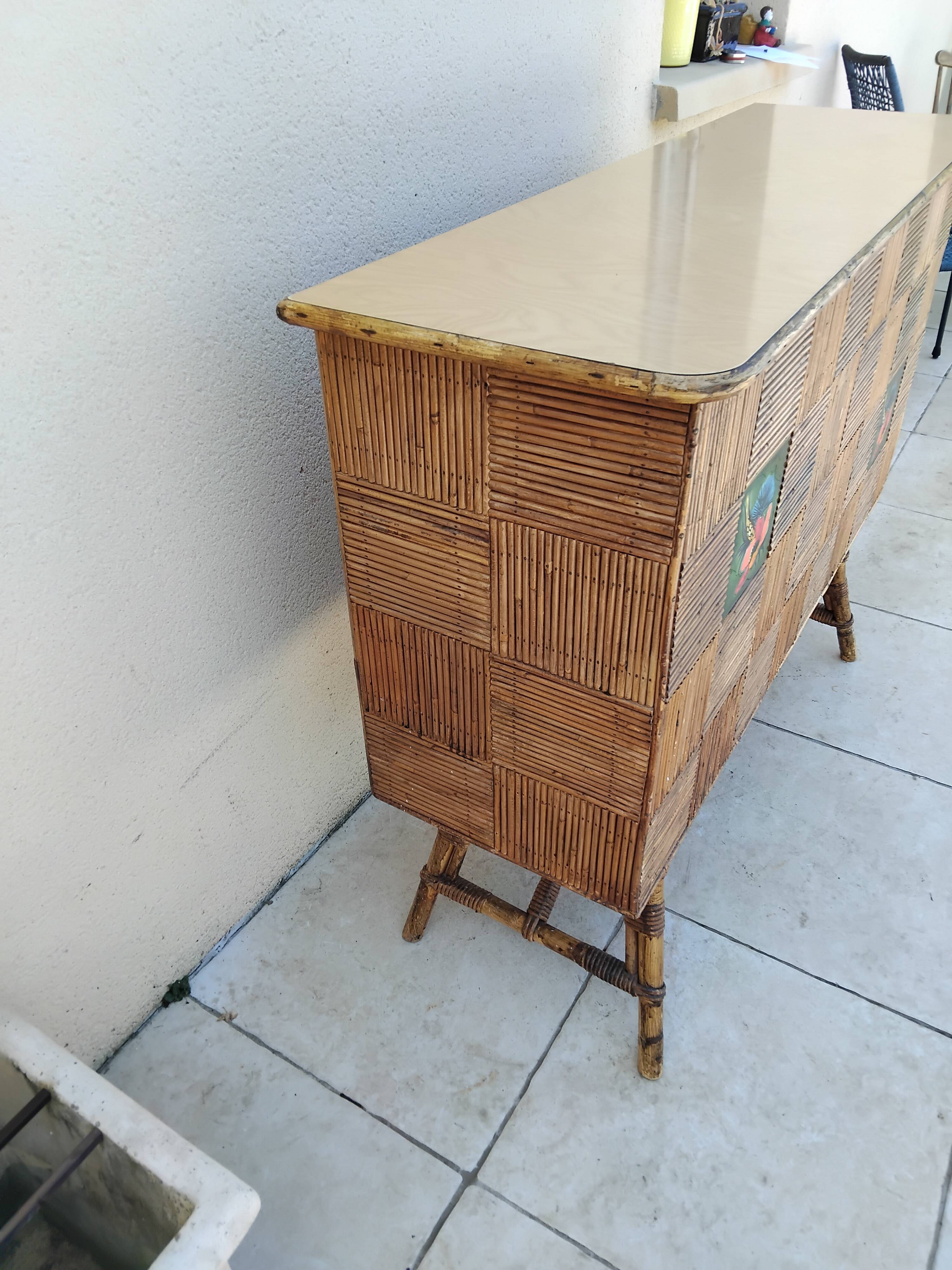 Audoux Minet vintage rattan bar from the 50s