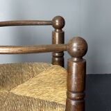 Brutalist French low rush oak side armchair by Charles Dudouyt ca 1940s