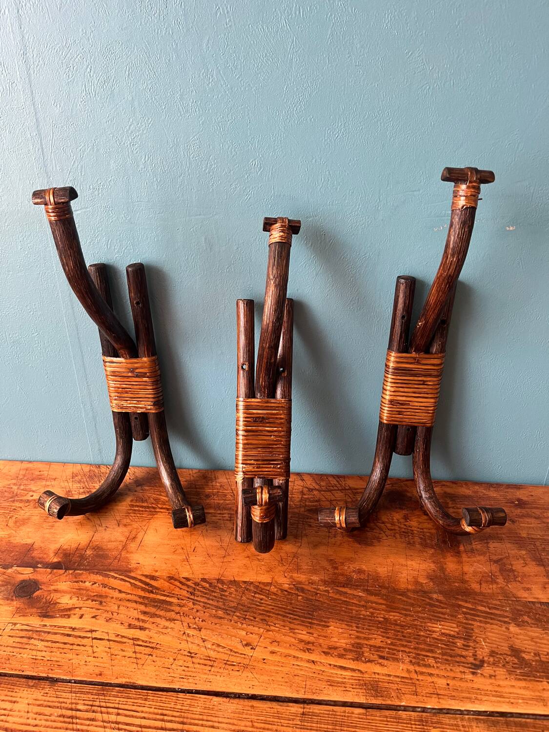 Bamboo wicker rattan coat hooks