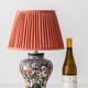 Dutch chinoiserie table lamp in polychrome Delftware, Makkum, with a new coral silk shade