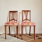 Duo of antique wooden chairs seated redone