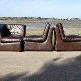 Modular sofa made up of 3 leather armchairs. Circa 1970