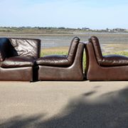 Modular sofa made up of 3 leather armchairs. Circa 1970