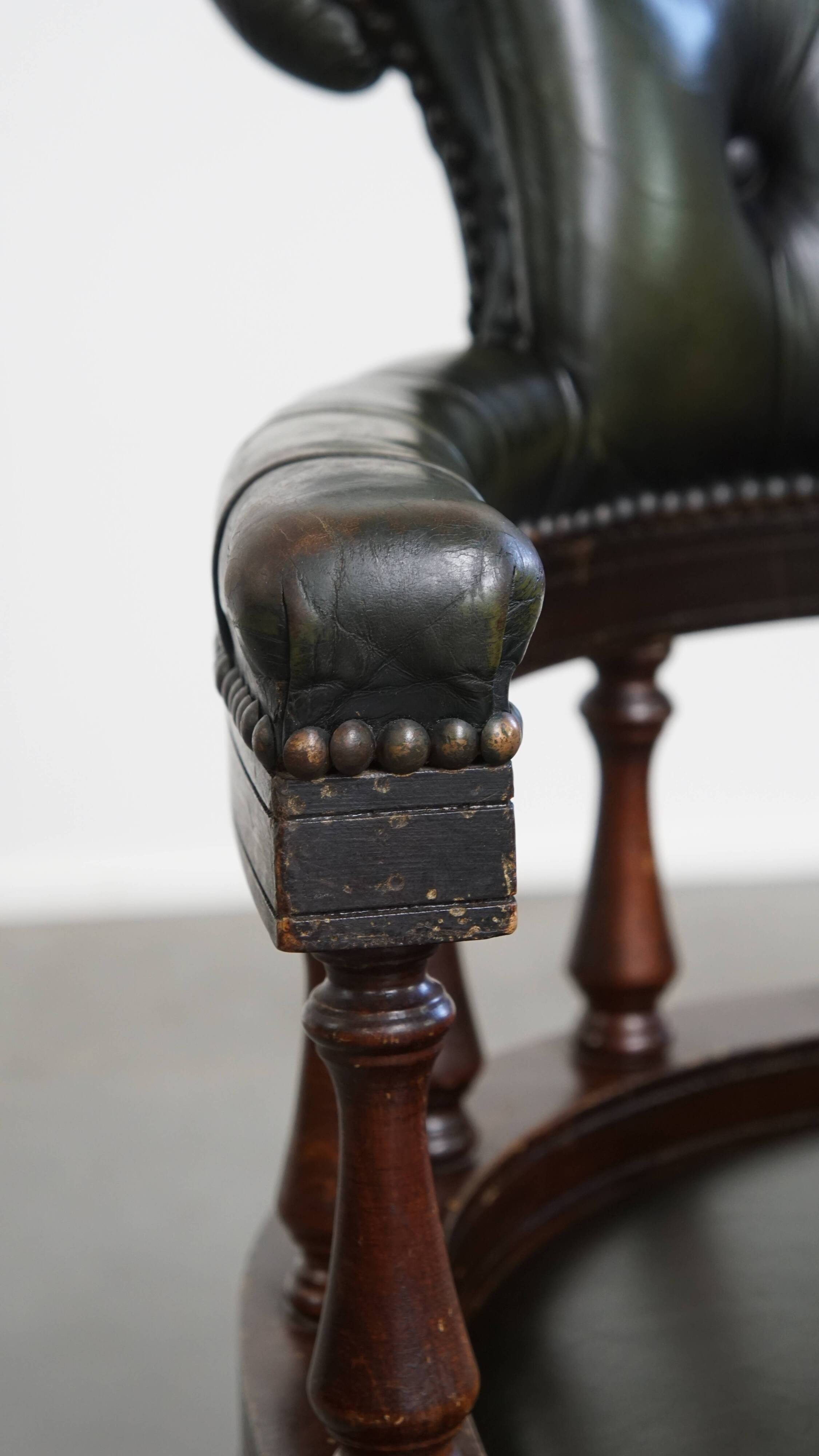 Dark Green Cowhide Leather Swivel and Tilt Chesterfield Office Chair