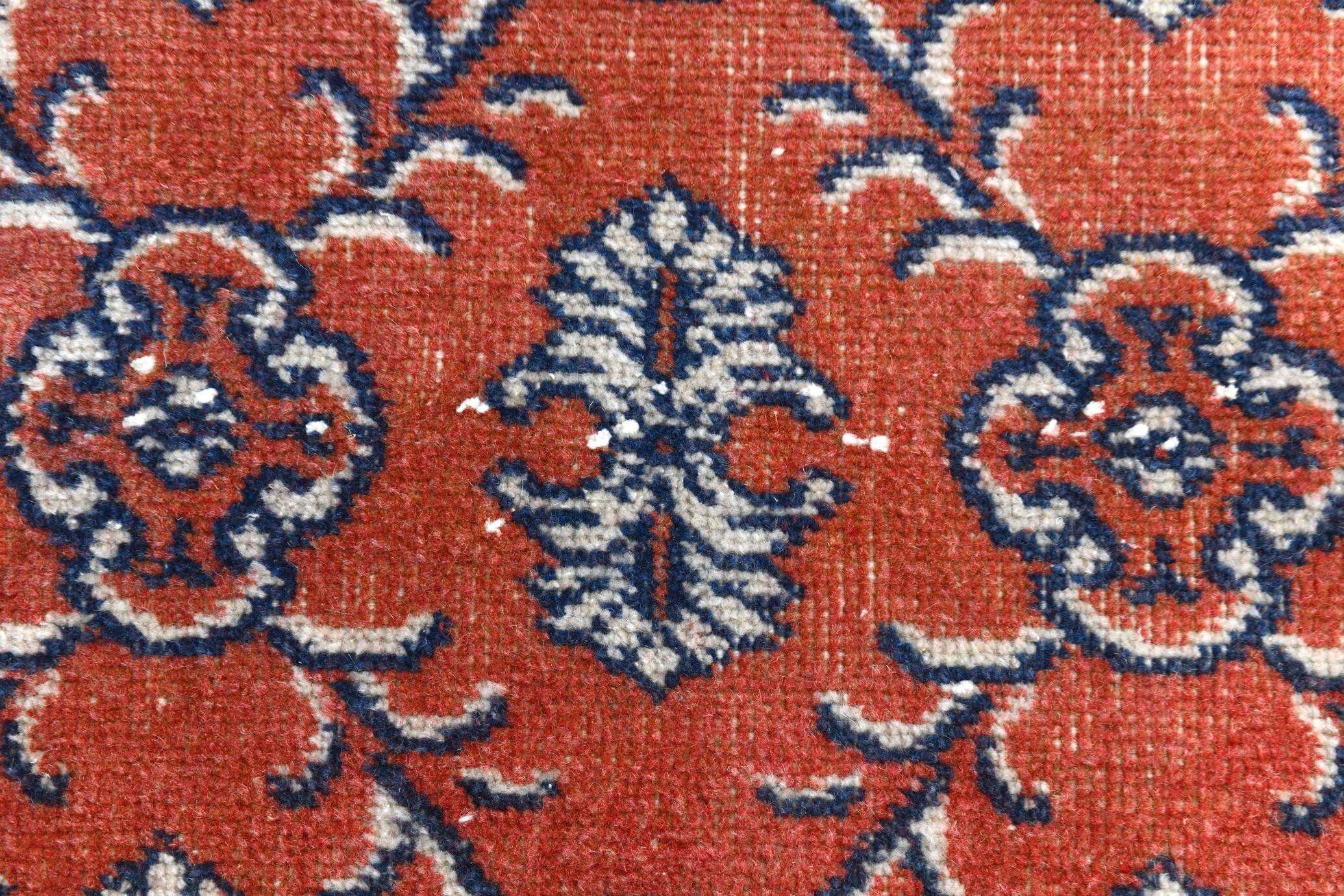 2x9 Red & Dark Blue Floral Vintage Runner Rug, 75x285Cm SK 23566