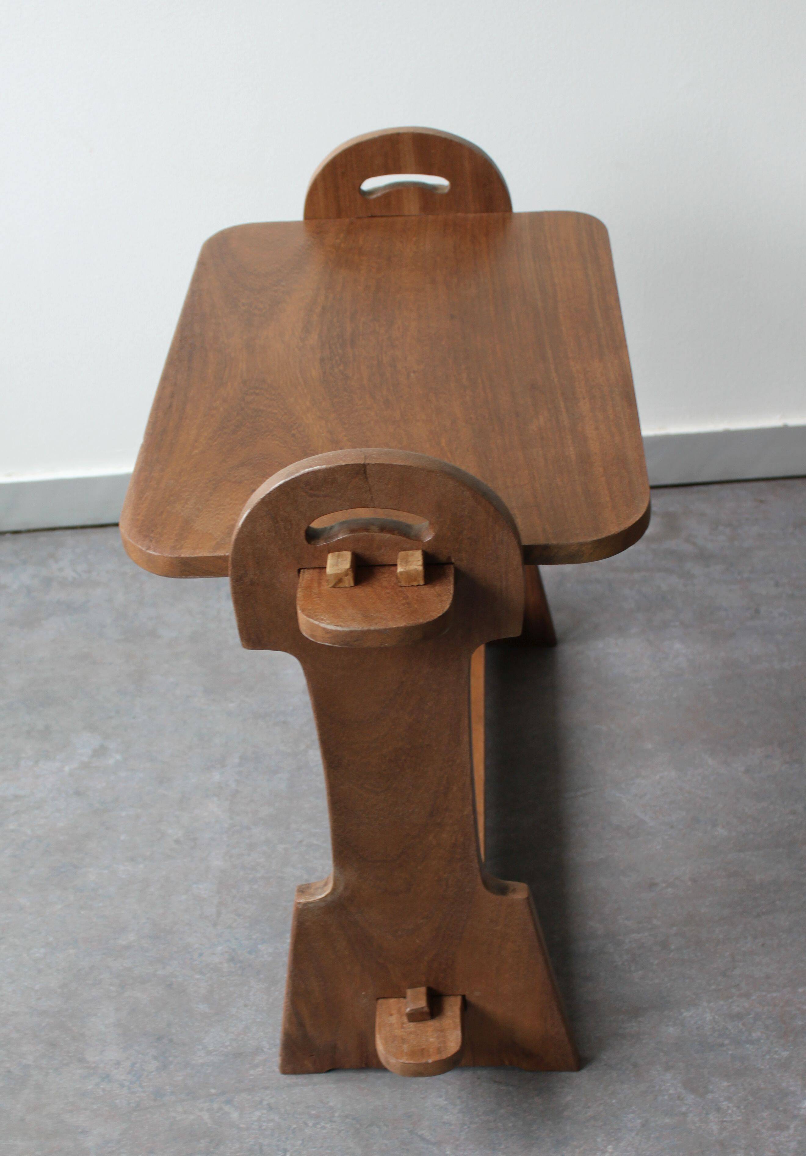 Brutalist side table in exotic wood, 50s.