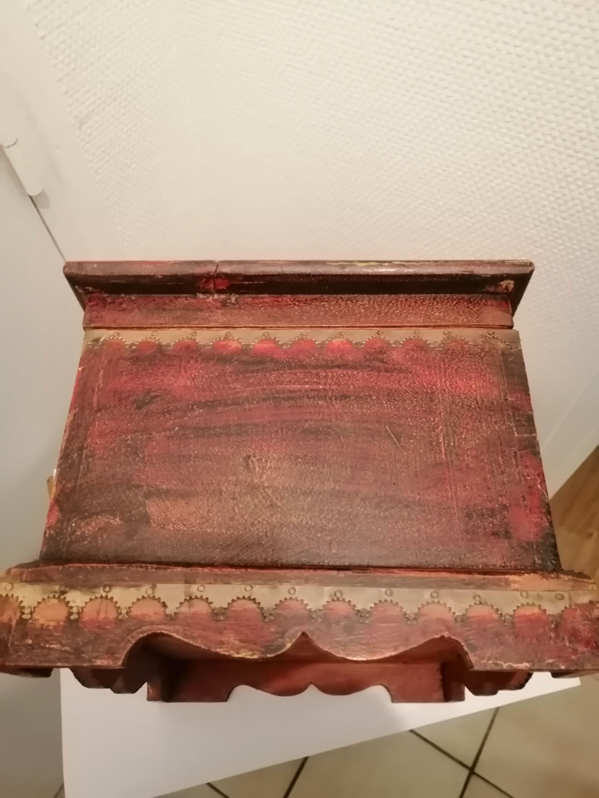 Vintage antique wooden and copper chest