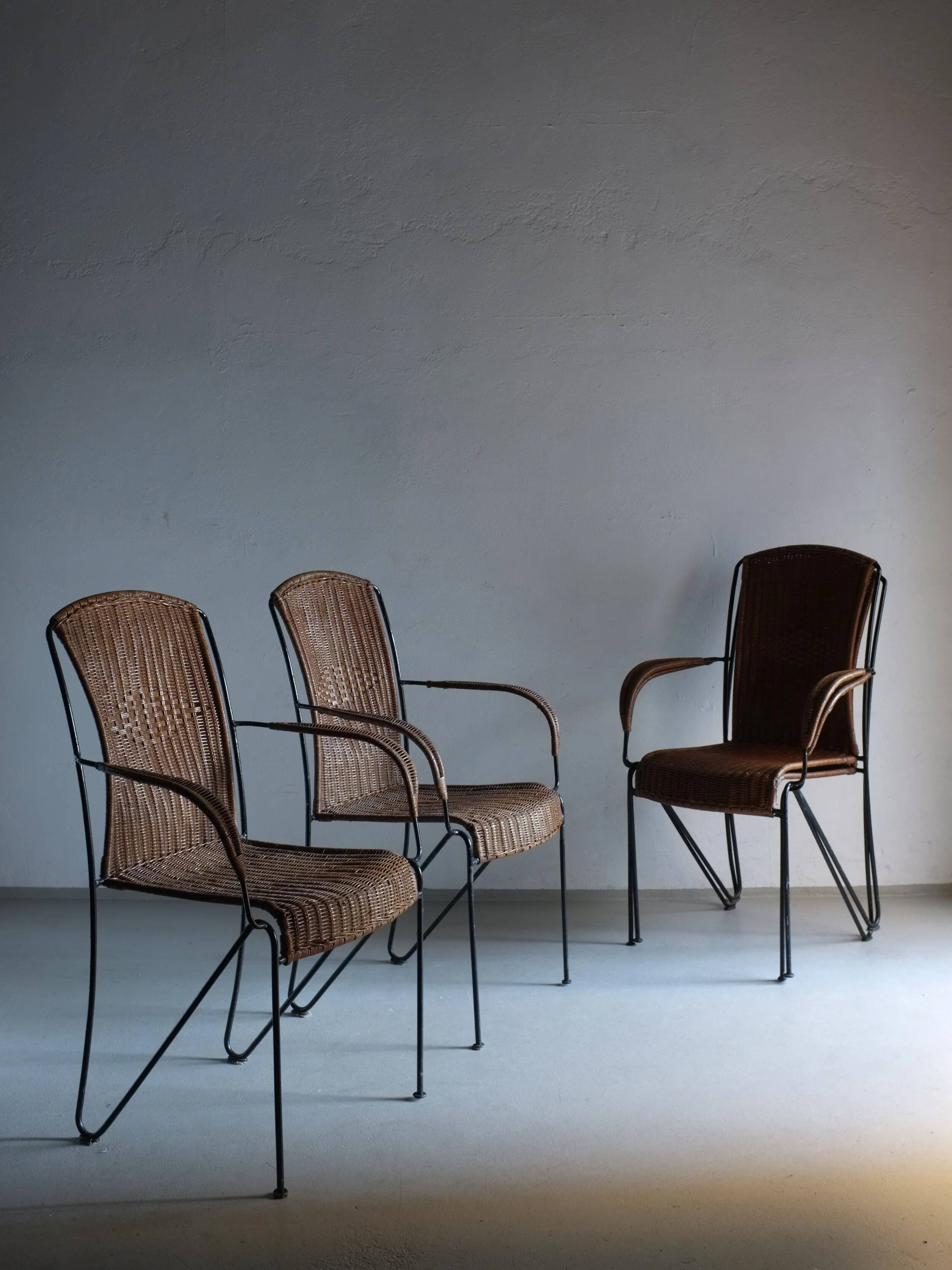 4 Frederick Weinberg wicker iron chairs | 1960s