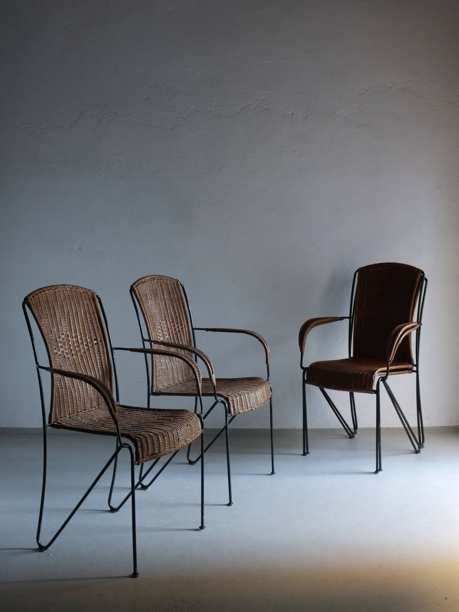 4 Frederick Weinberg wicker iron chairs | 1960s