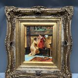 R. de Greef. Tableau de genre « Fille à l'oiseau ».