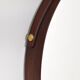 Italian round wall mirror in solid teak leather and brass 1950 68x53cm