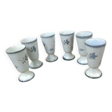 Set of 6 mazagrans with plant motif (carnations) blue-gray on white background
