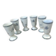 Set of 6 mazagrans with plant motif (carnations) blue-gray on white background