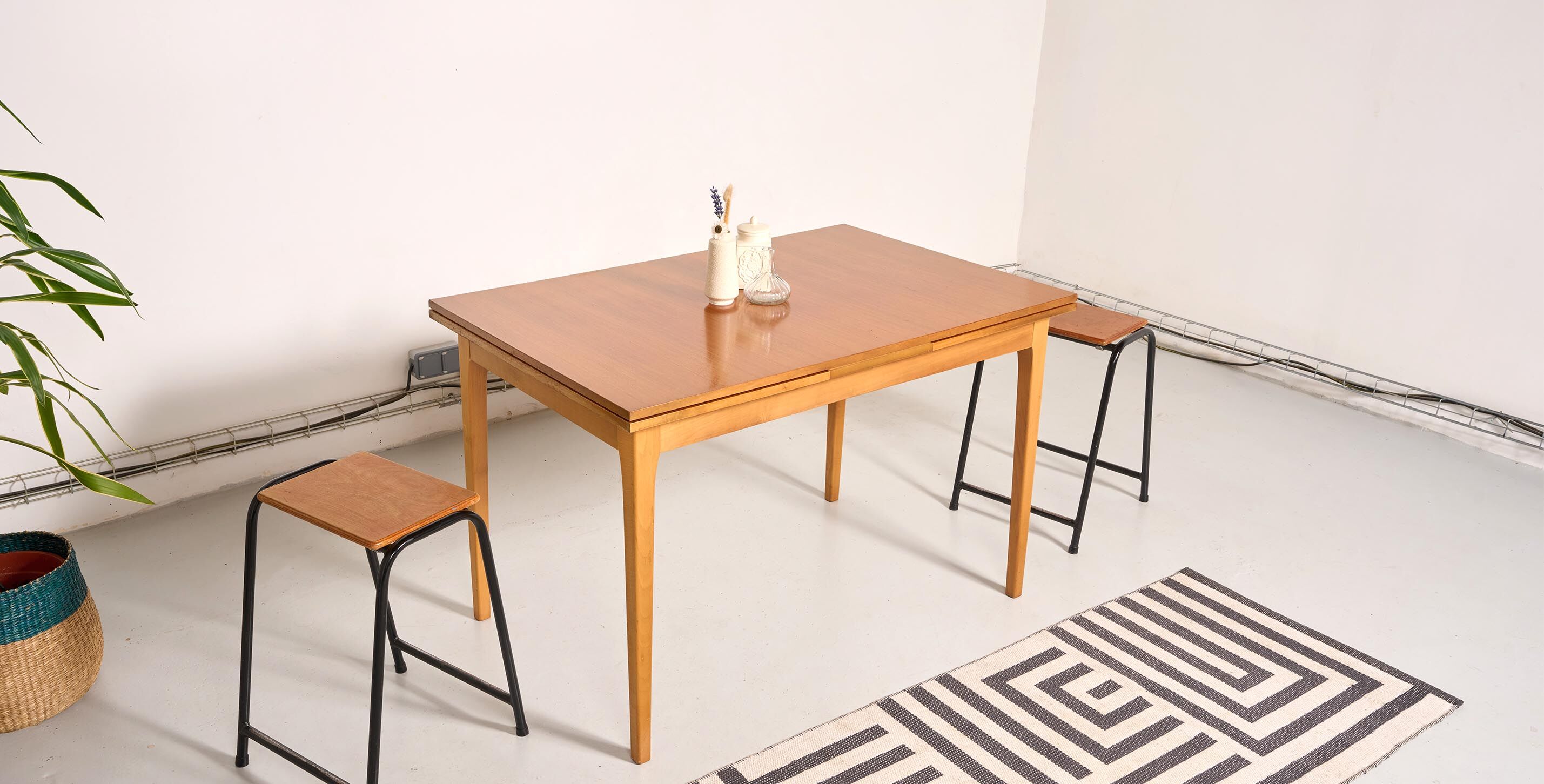 Vintage Scandinavian style dining table, side extensions