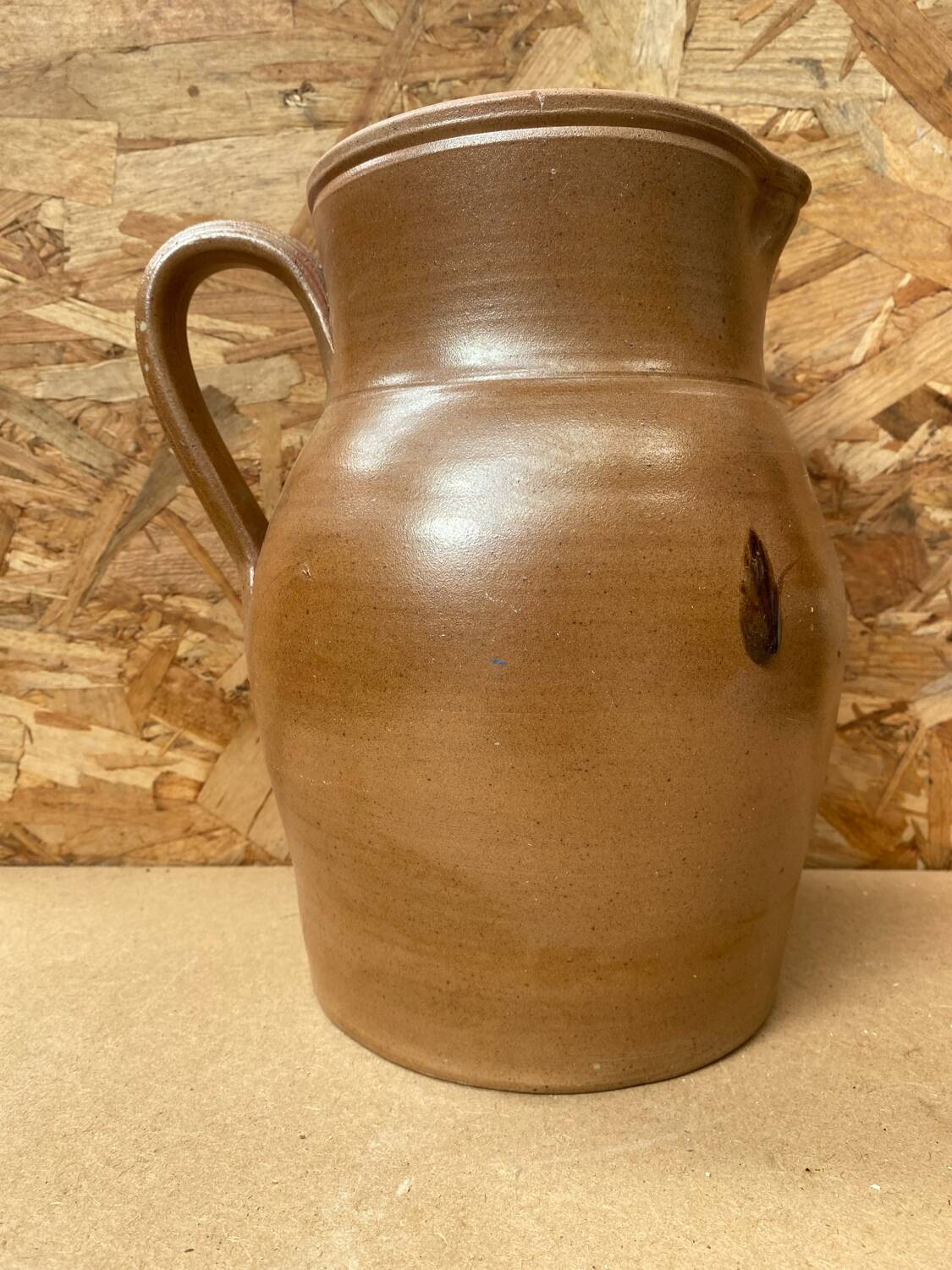 Antique pitcher 5 liters stoneware brown beige white interior vintage