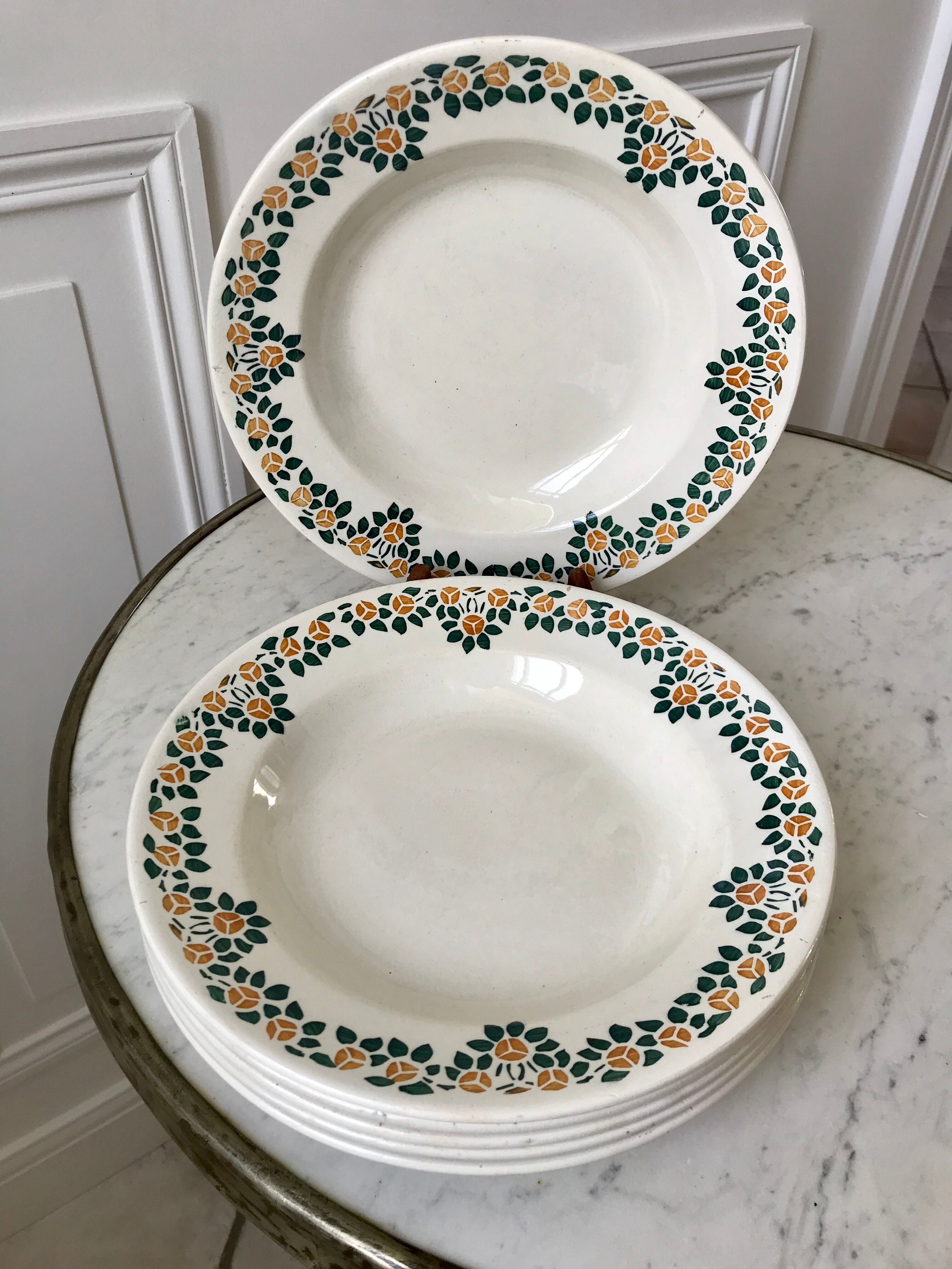 Set of 6 hollow earthenware plates New Givors model "RIta" 30s