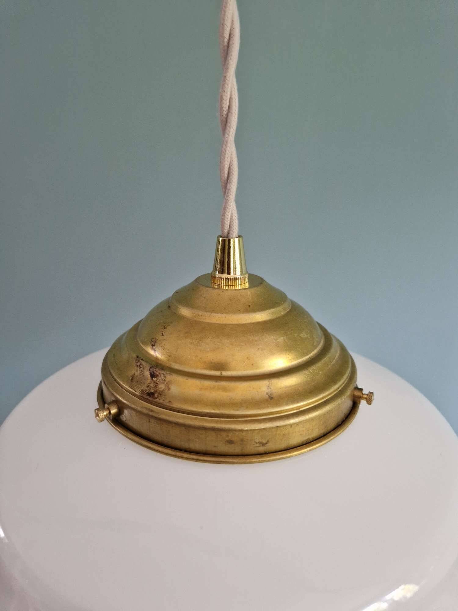 Pair of Art Deco conical white opaline pendant lights, 1920-30