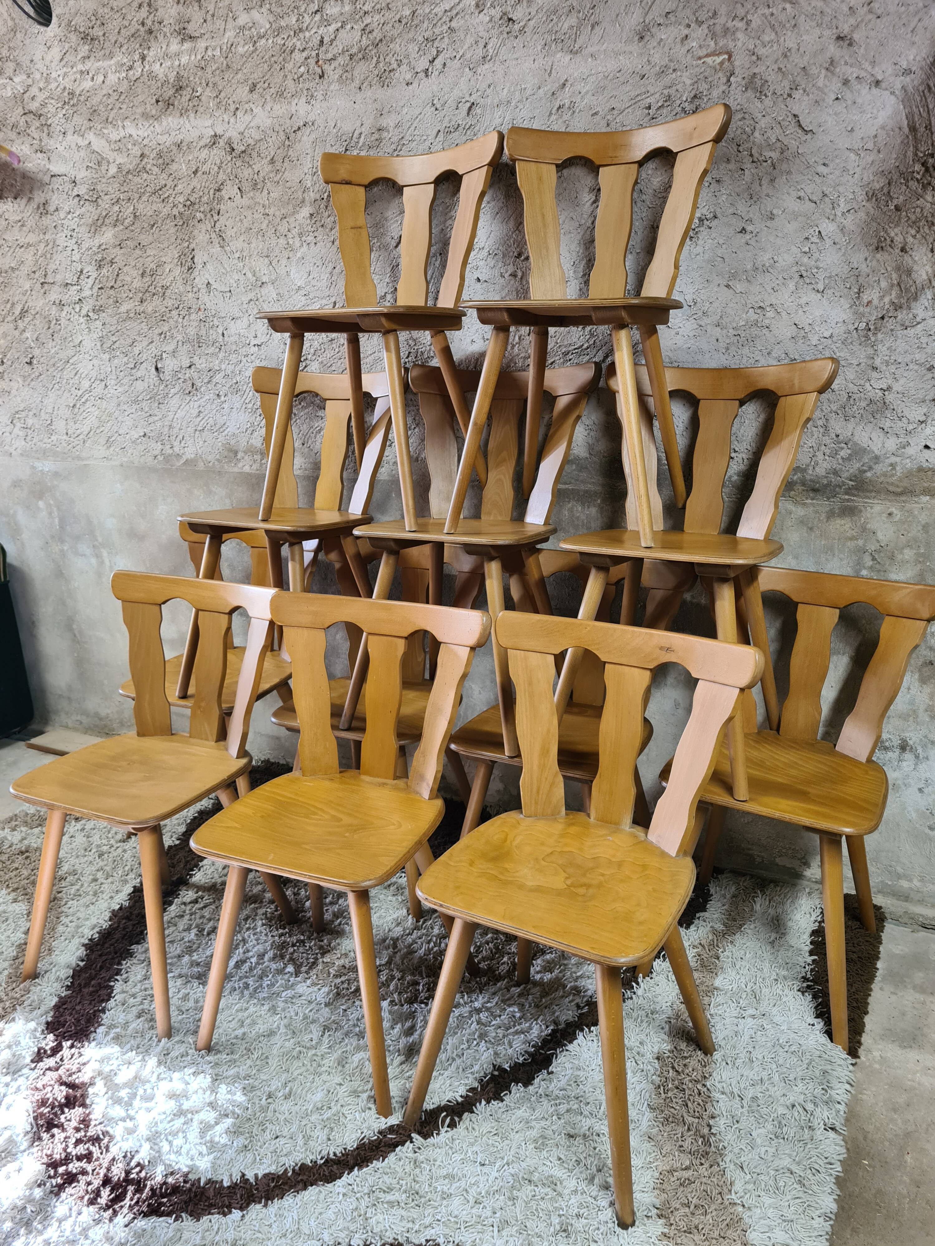 Set of 12 vintage Baumann 1970 bistro chairs