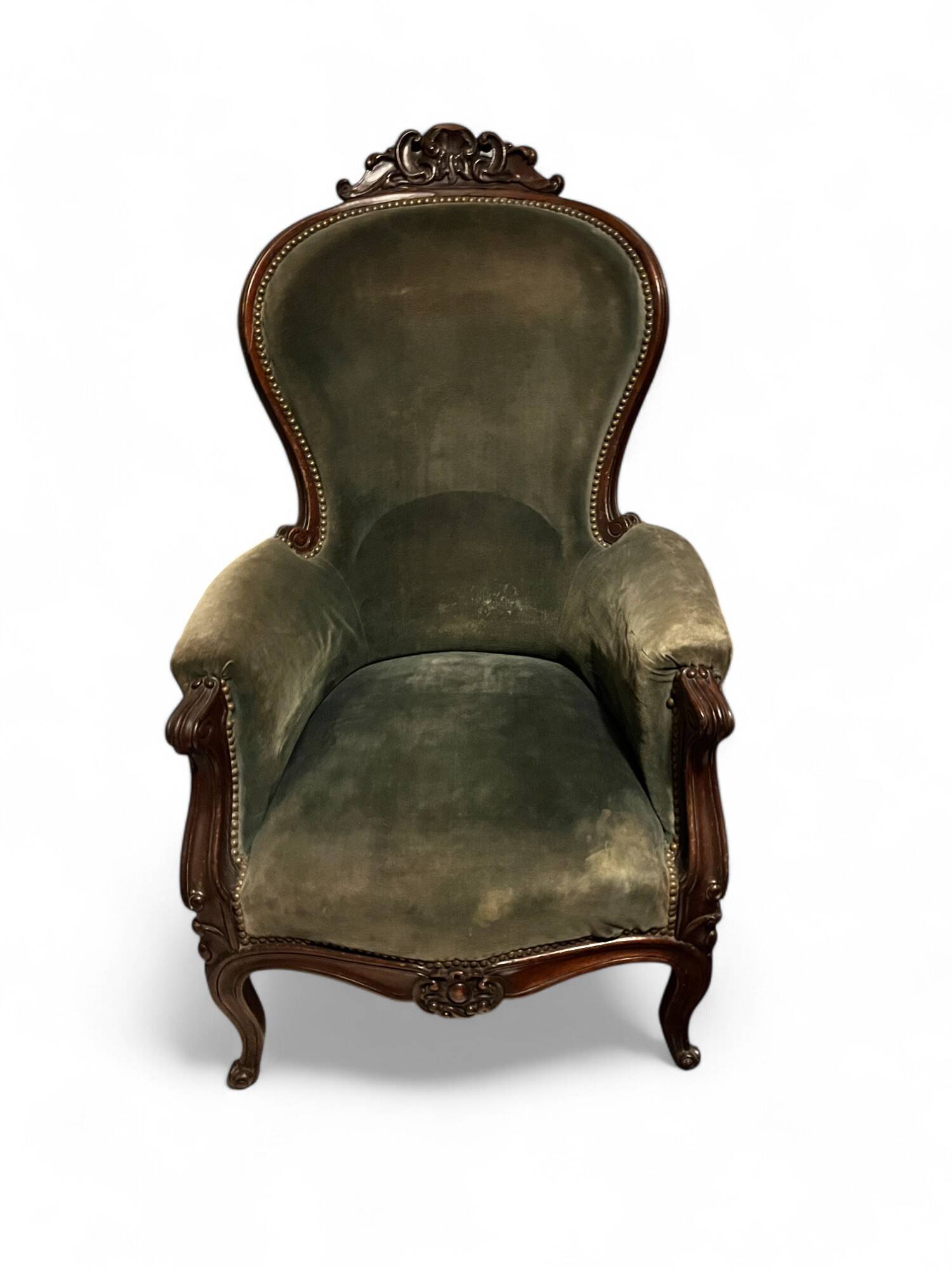 Mahogany and velvet Napoleon III shepherdess, late 19th century
