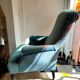 Fauteuil chauffeuse Napoléon 3 en velours bleu