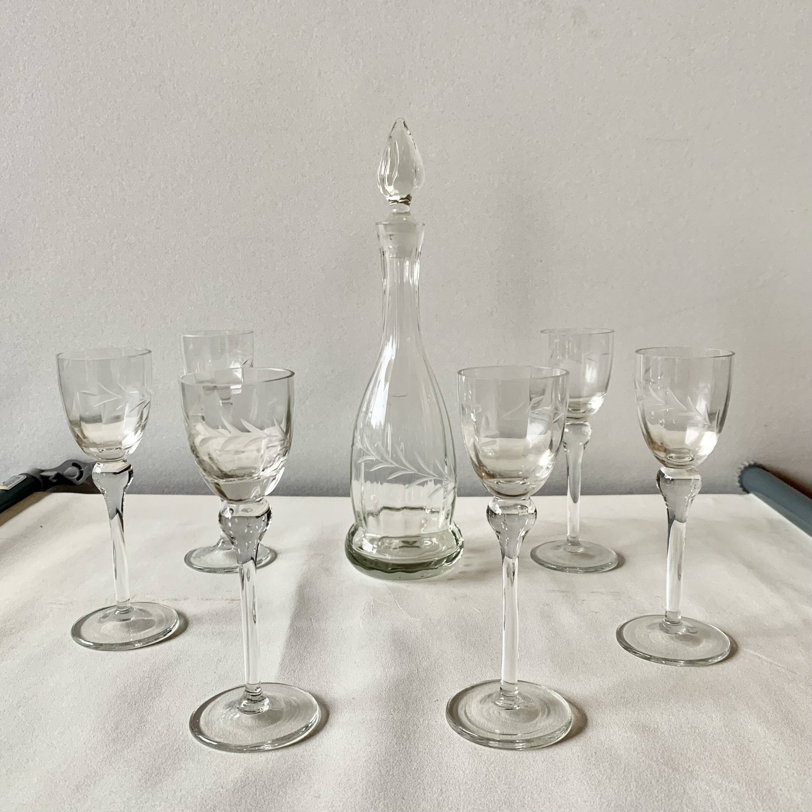 Old cut crystal liquor service