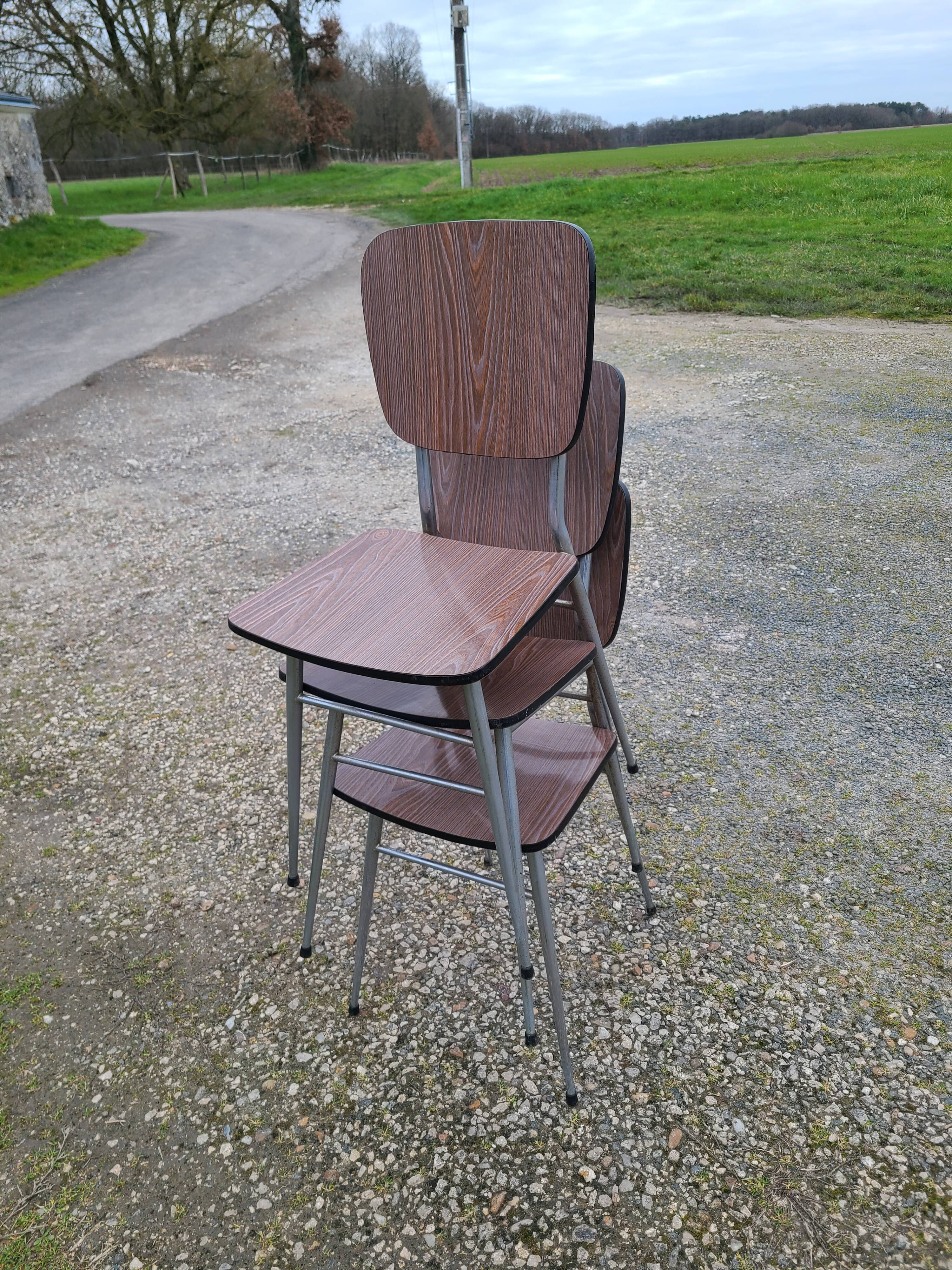 Lot de 6 chaises en formica vintage imitation bois
