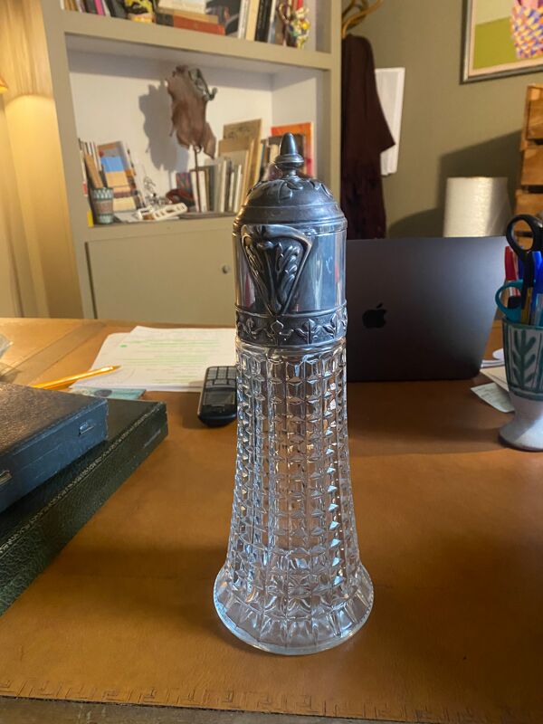 Aiguière en verre et étain 1900