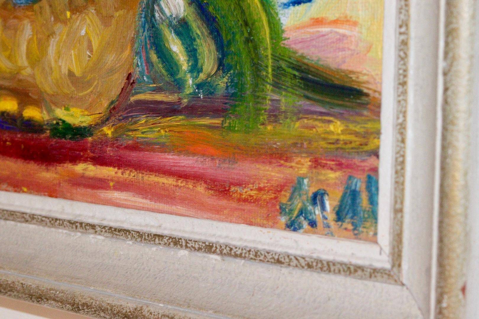 Original Swedish mid-century oil painting on panel "Flowers"