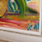 Original Swedish mid-century oil painting on panel "Flowers"