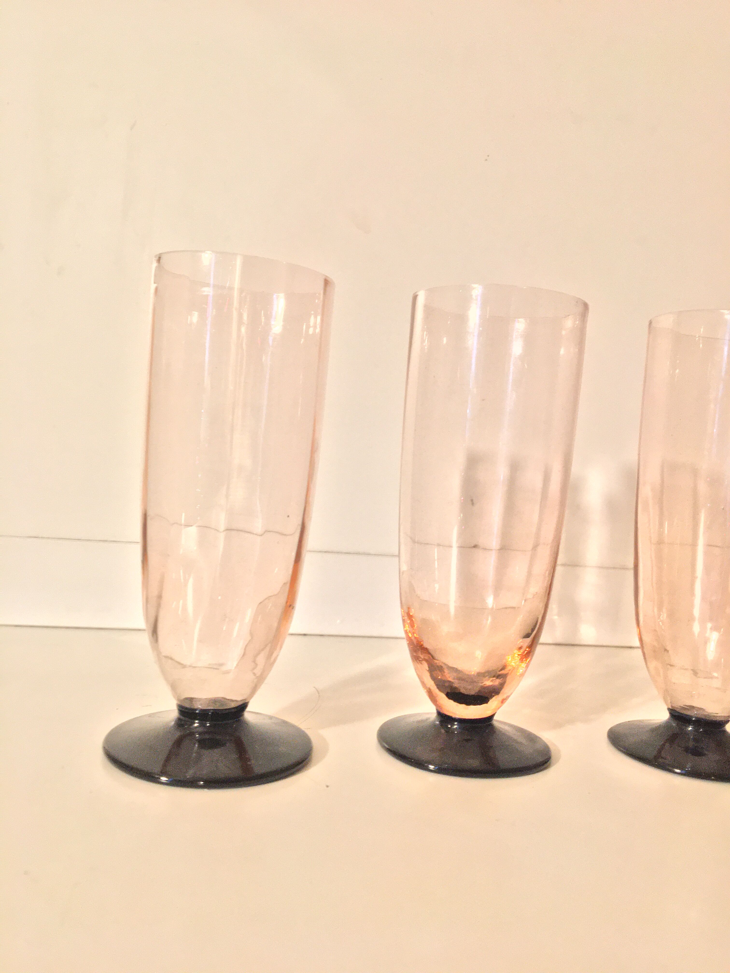 Set of 3 art deco crystal champagne flutes